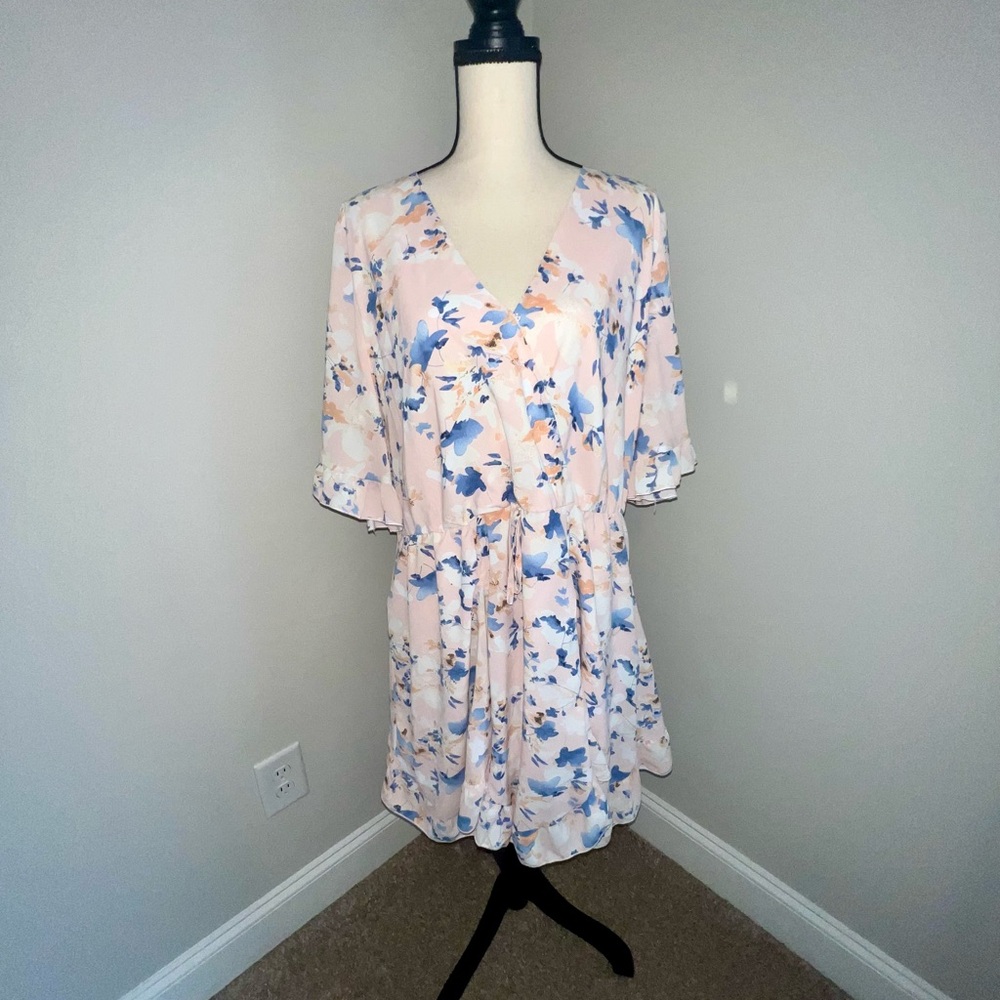 Simplee Apparel Watercolor Floral V-Neck Mini Dress